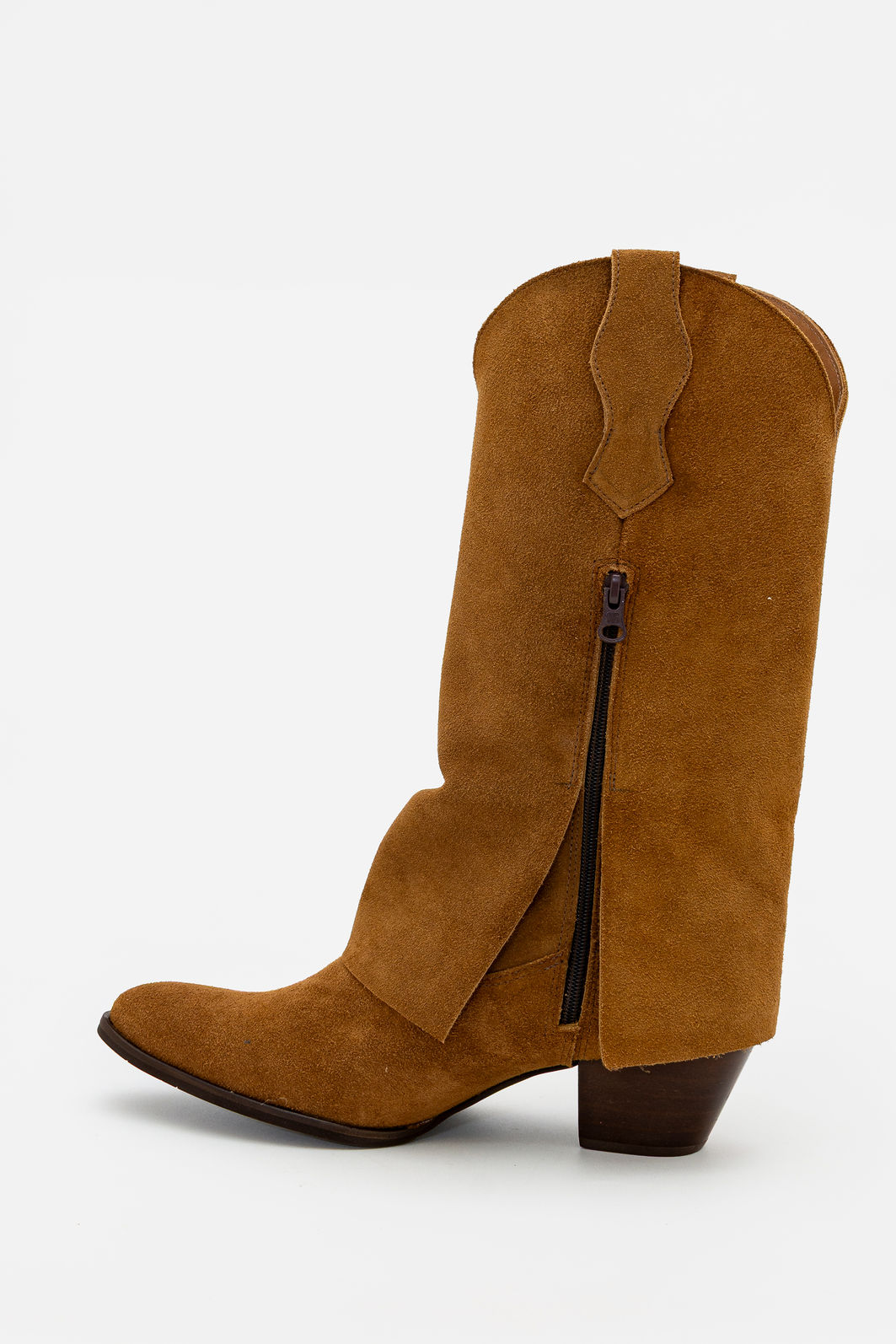 Bota Western com Capa em Couro Camurça Castor