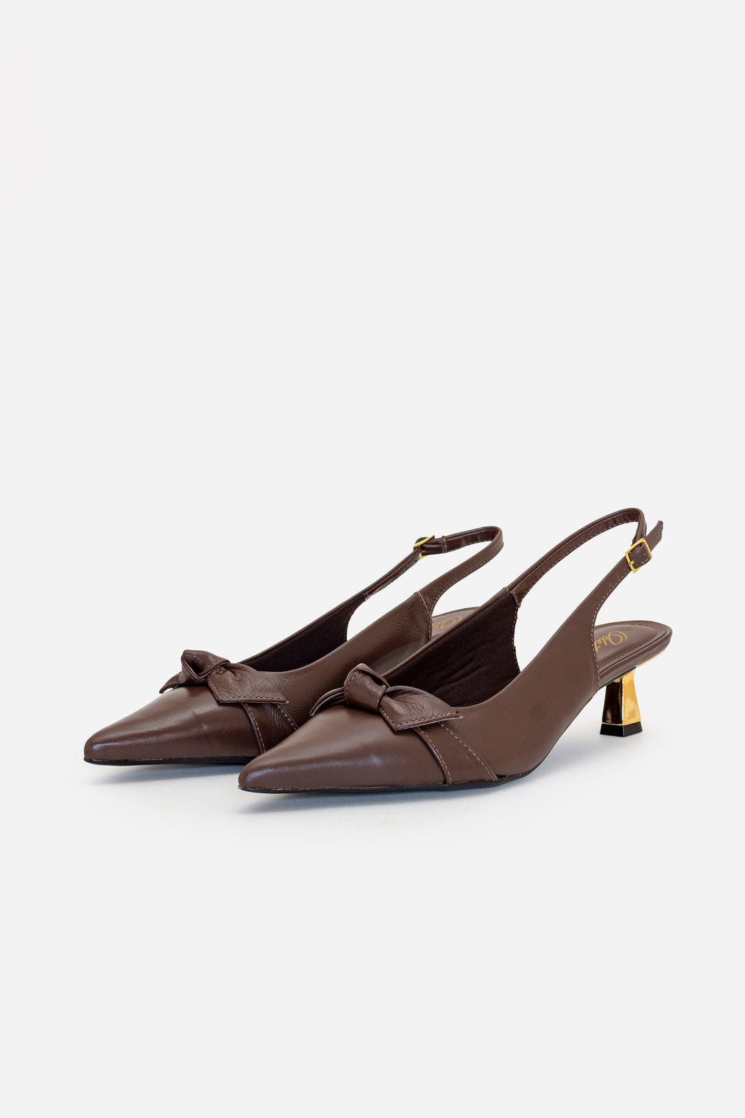 Slingback com Laço em Couro e Salto Cromado Marrom Slingback com Laço em Couro e Salto Cromado Marrom