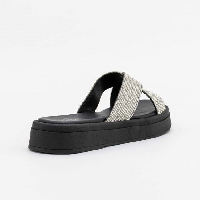 Mule Flatform Tiras Cruzadas com Strass Preto Mule Flatform Tiras Cruzadas com Strass Preto