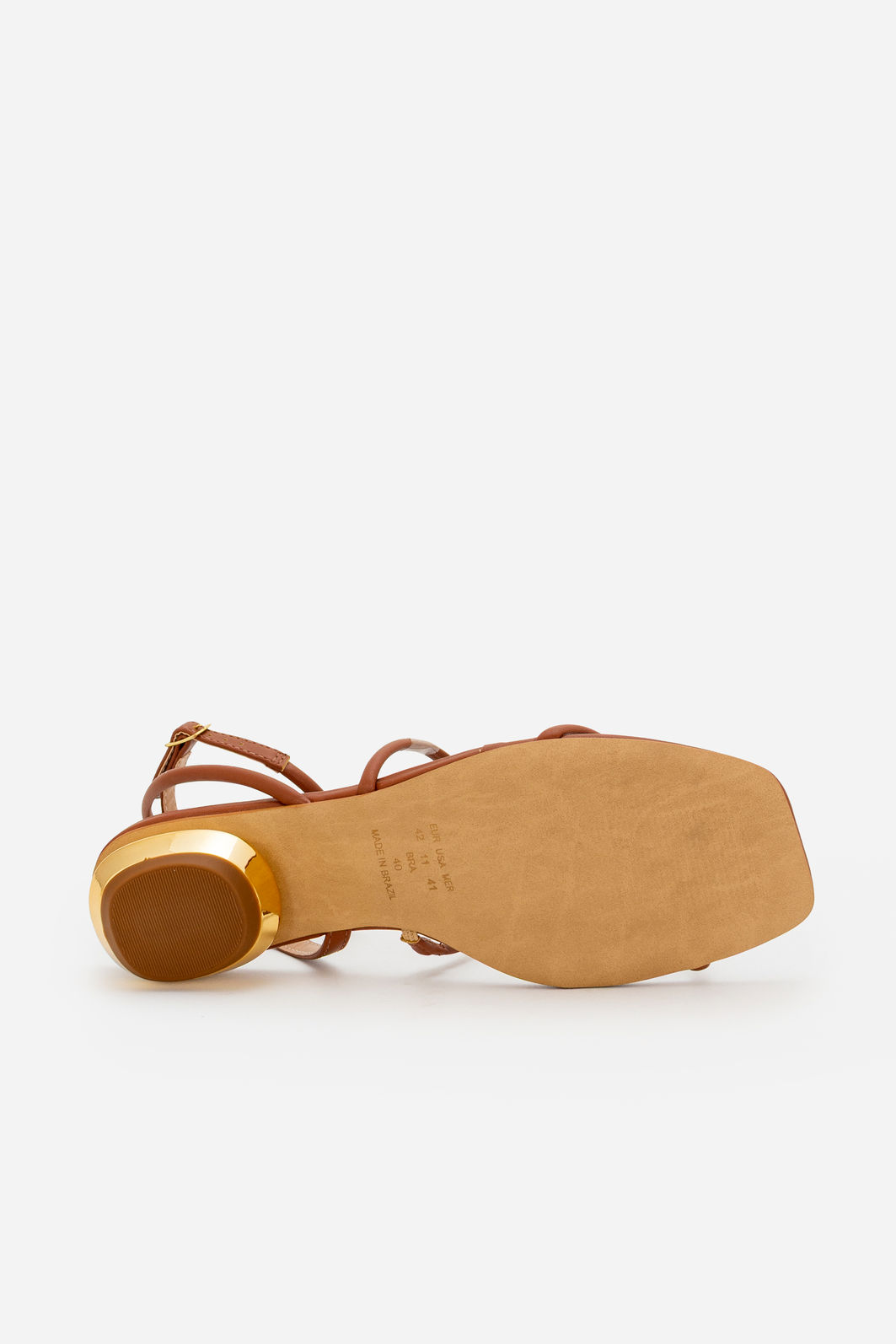 Sandália com Tiras Delicadas e Salto Cromado Baixo Caramelo Sandália com Tiras Delicadas e Salto Cromado Baixo Caramelo