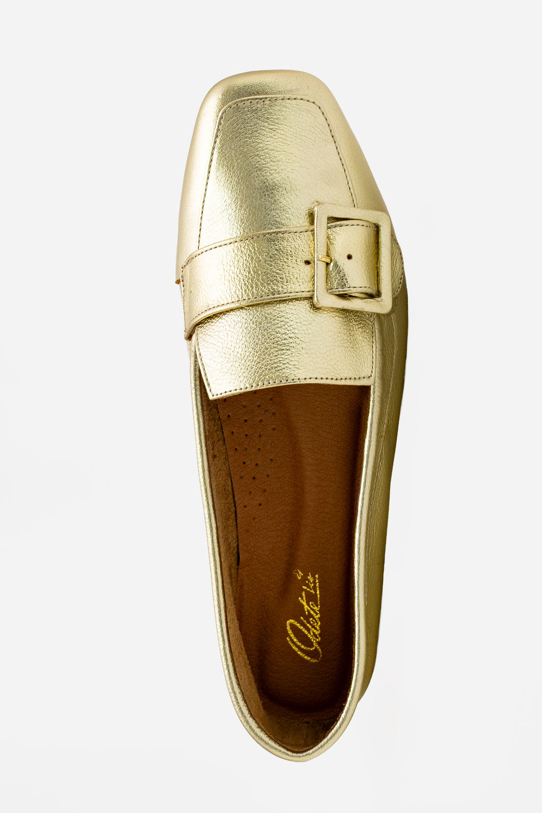 Mocassim em Couro com Fivela Champagne Mocassim em Couro com Fivela Champagne
