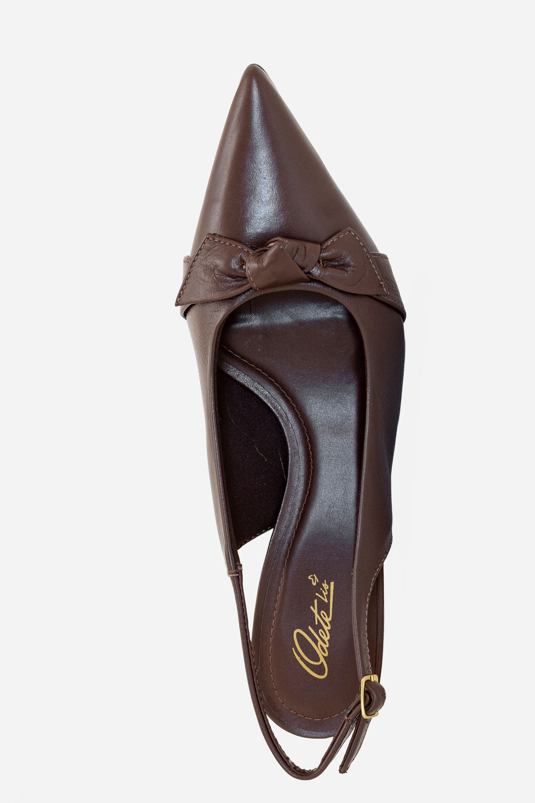 Slingback com Laço em Couro e Salto Cromado Marrom Slingback com Laço em Couro e Salto Cromado Marrom