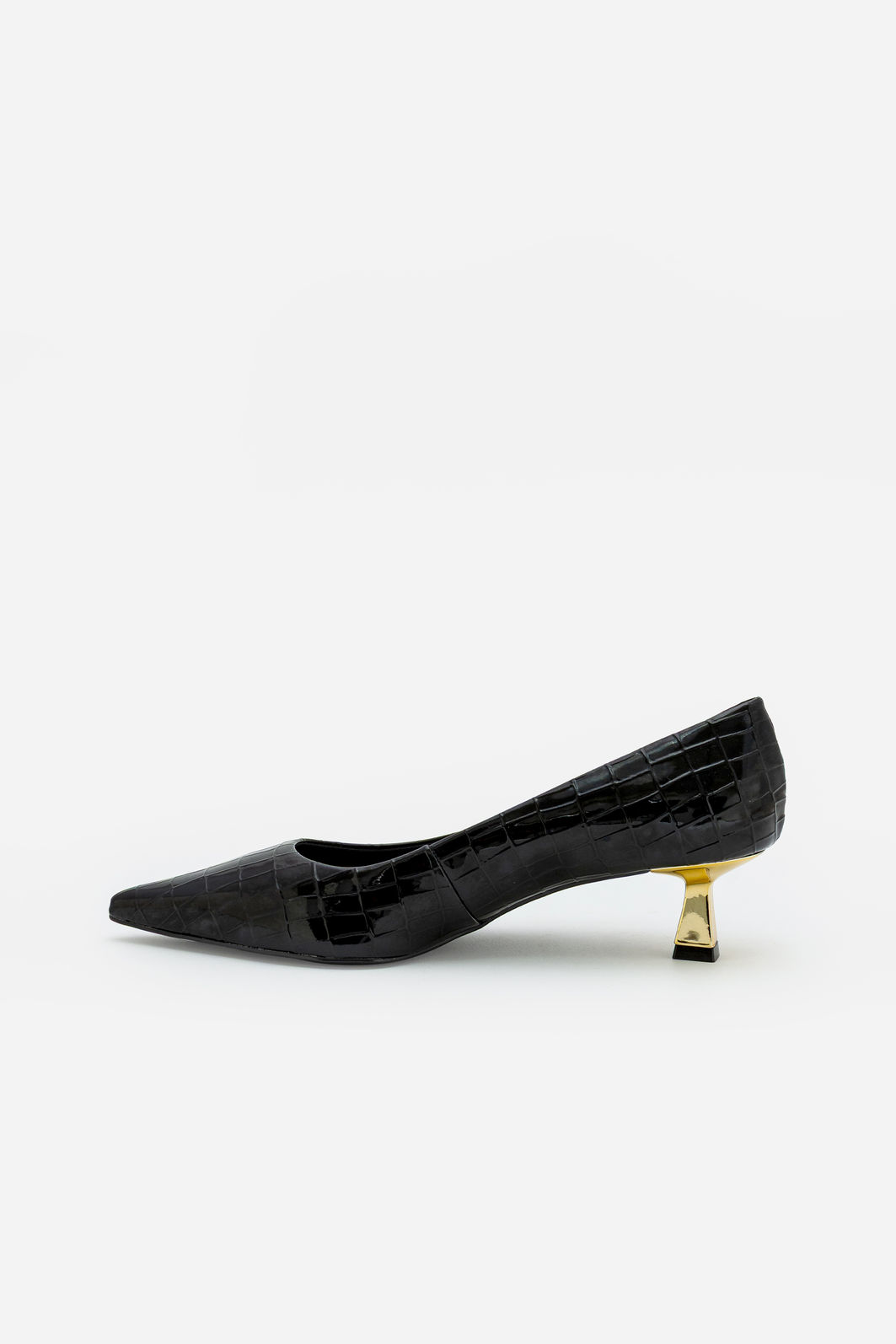 Scarpin em Croco Verniz com Salto Cromado Preto Scarpin em Croco Verniz com Salto Cromado Preto