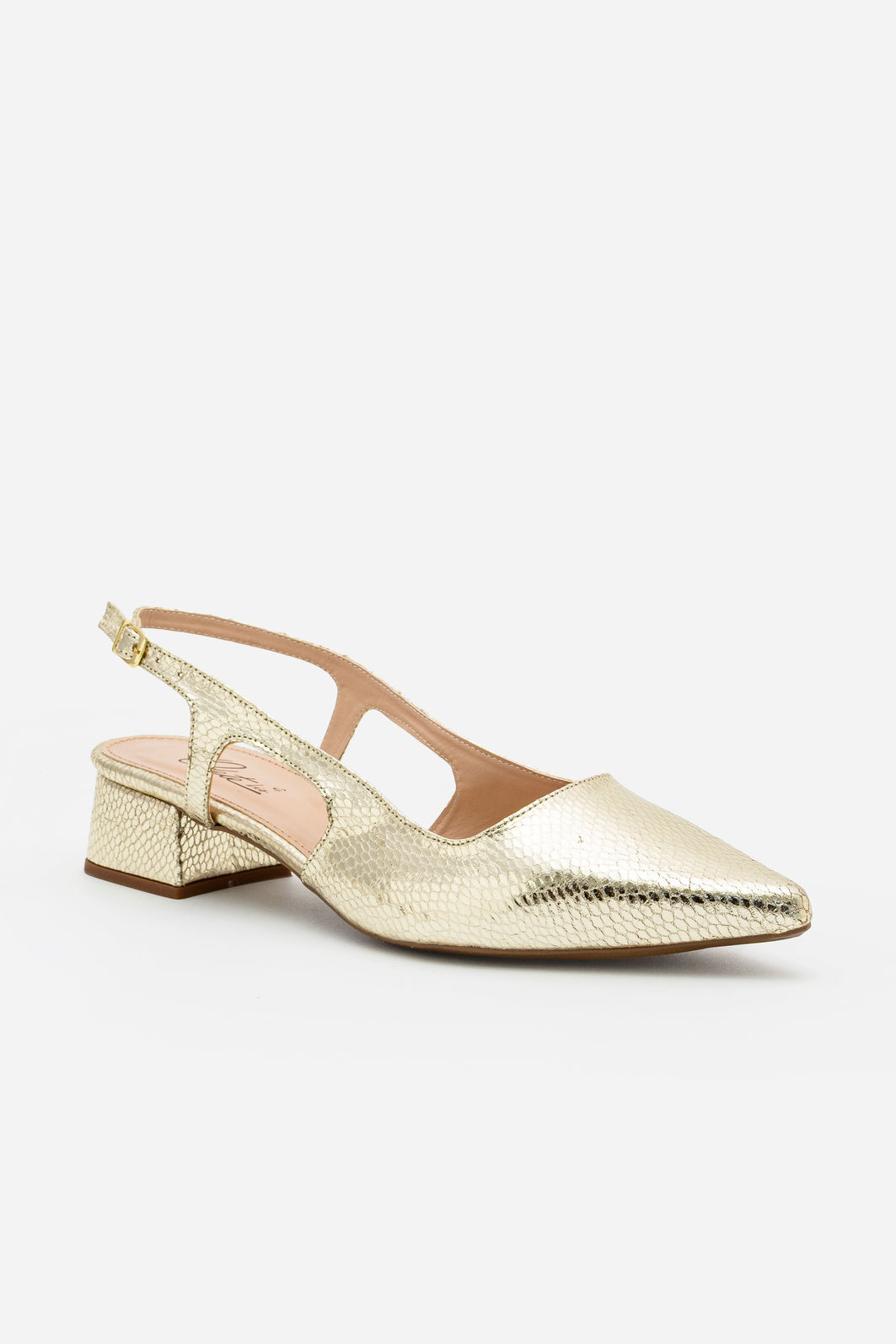 Slingback Texturizado com Salto Baixo Champagne Slingback Texturizado com Salto Baixo Champagne