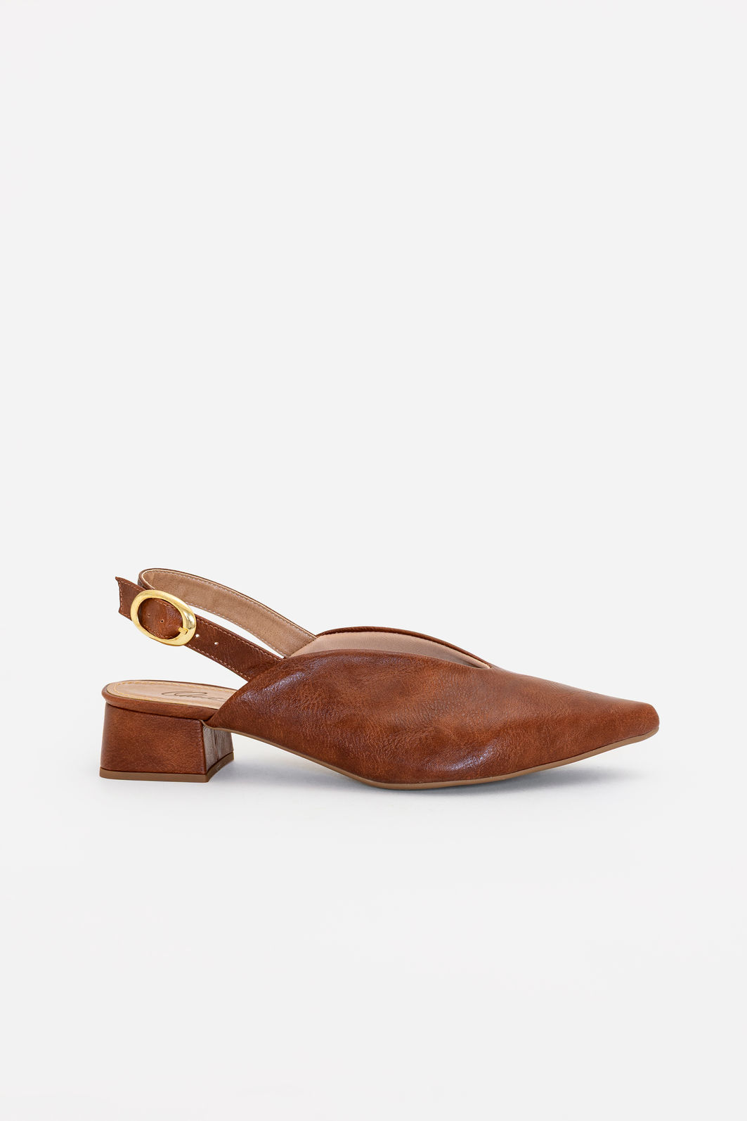 Slingback com Decote e Salto Baixo Tostado Slingback com Decote e Salto Baixo Tostado
