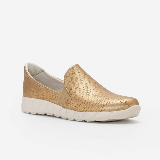Tênis Slip On Comfort em Material Texturizado Champagne
