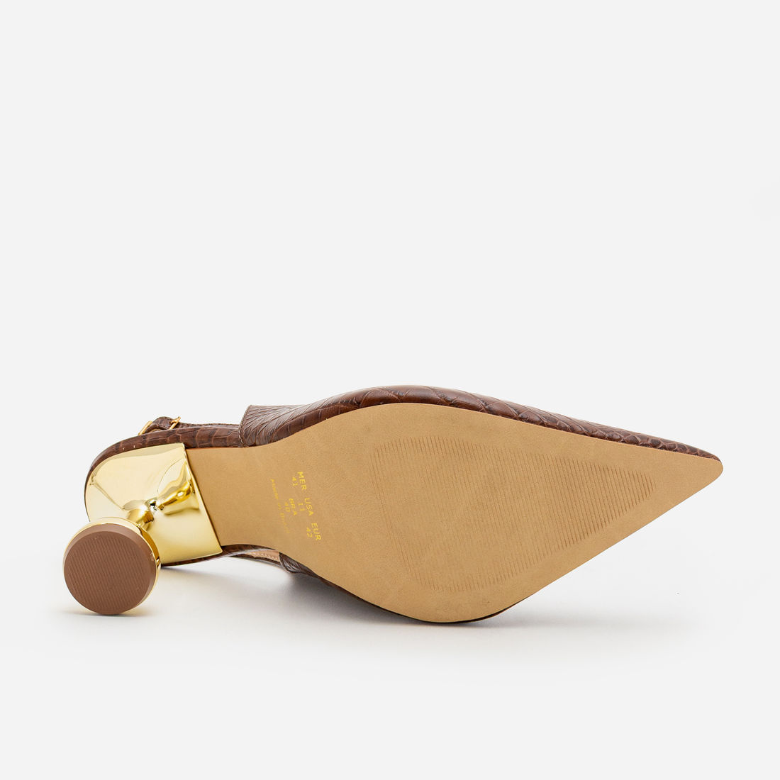 Slingback em Couro com Salto Cromado Marrom Slingback em Couro com Salto Cromado Marrom