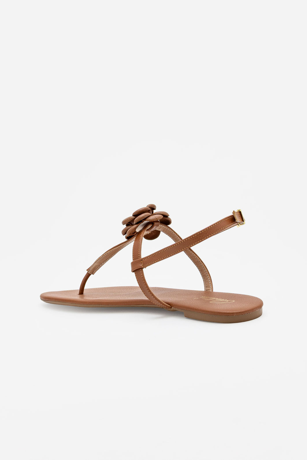 Rasteira Minimalista Com Flor Delicada Tostado