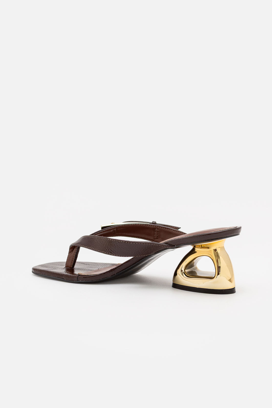 Mule Verniz com Salto Cromado Café Mule Verniz com Salto Cromado Café