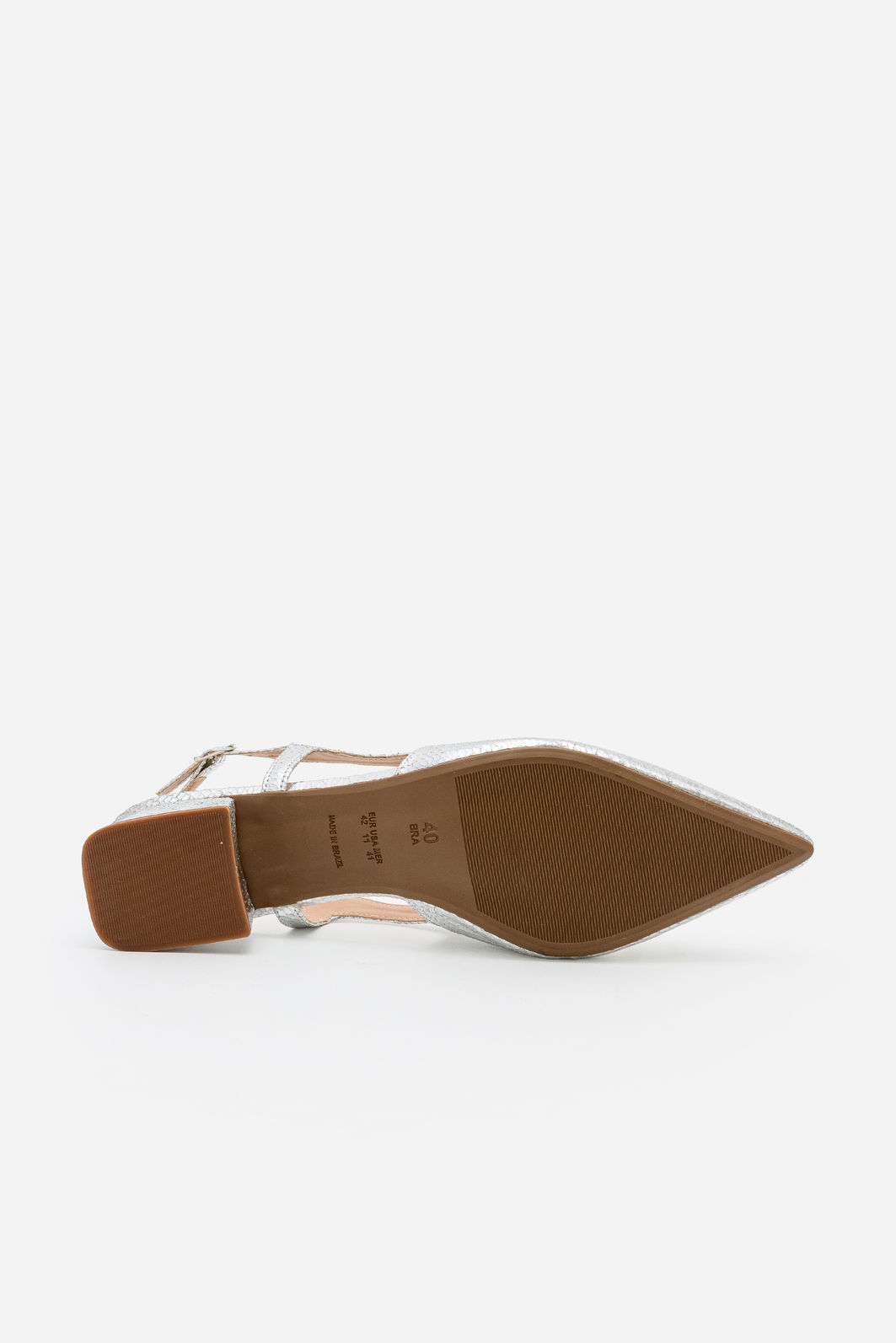 Slingback Texturizado com Salto Baixo Prata Slingback Texturizado com Salto Baixo Prata