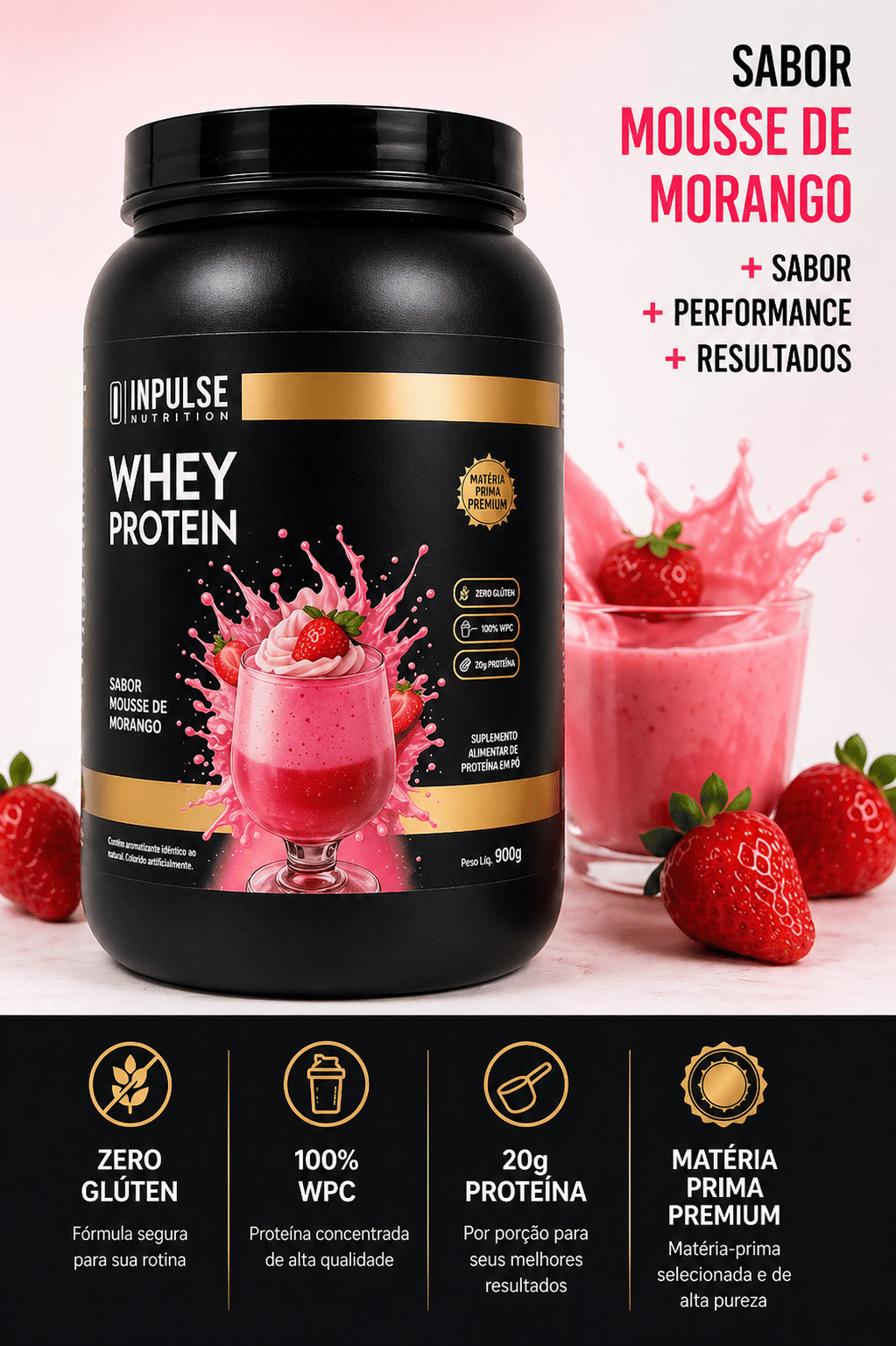 Whey de Morango Inpulse Protein Wpc Treino Aminoácidos