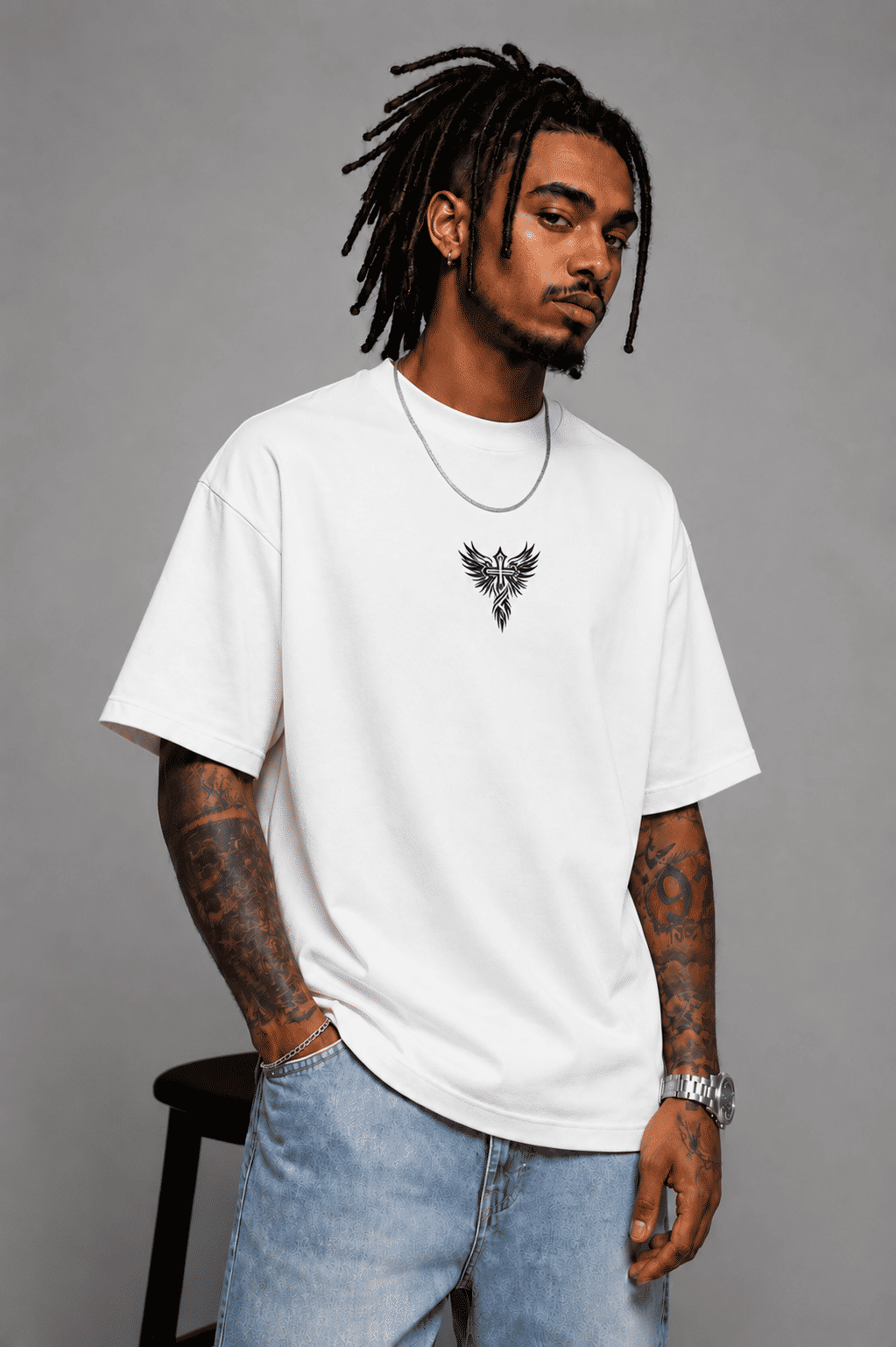 Camiseta Oversized Cruz Asa Masculina Streetwear Premium