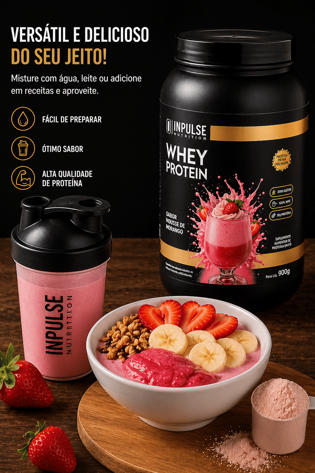 Whey de Morango Inpulse Protein Wpc Treino Aminoácidos