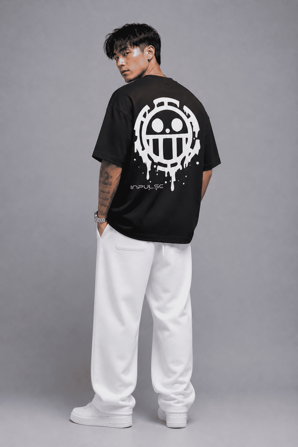 Camiseta Oversized Estampada Smiles Grafite Camiseta Oversized Estampada Smiles Grafite