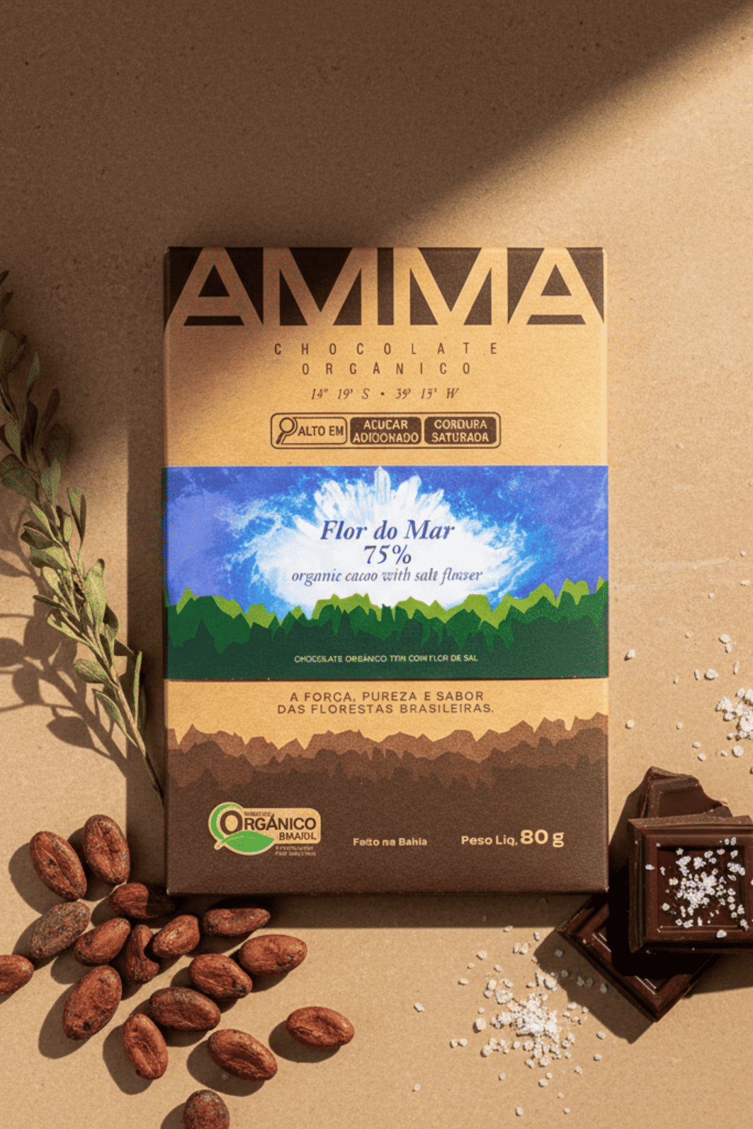 Chocolate Orgânico 75% Cacau AMMA - Flor do Mar - 80g