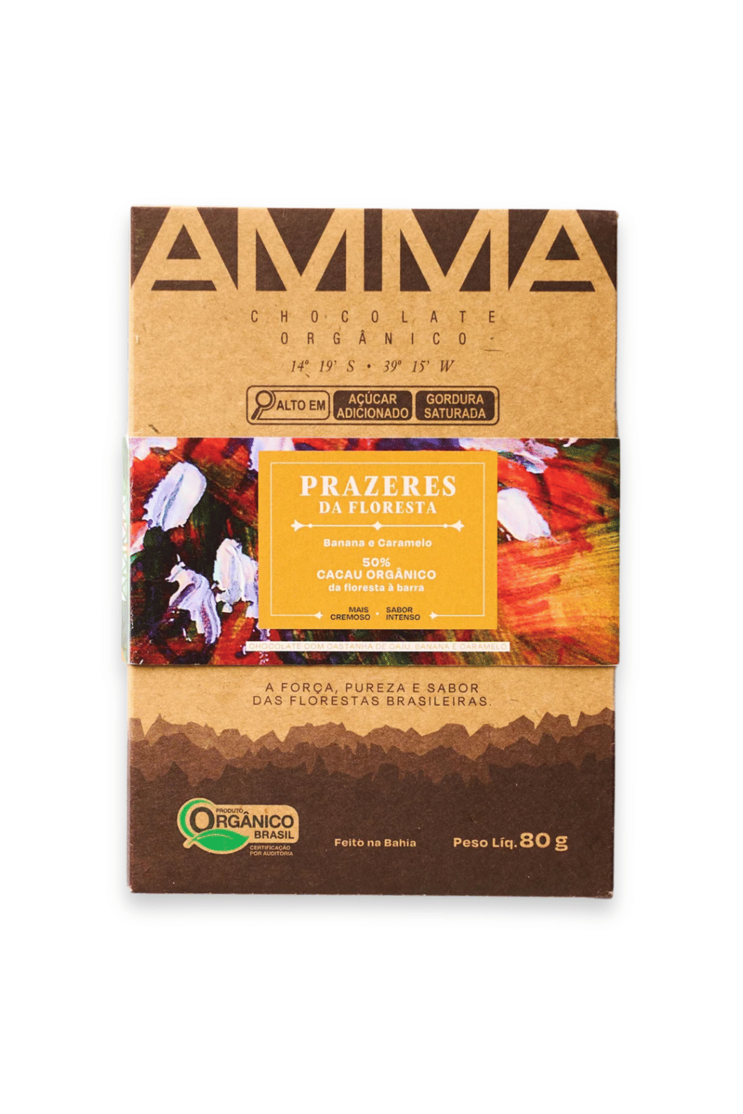 Chocolate Orgânico 50% Castanha de Caju, Banana e Caramelo Cacau AMMA - 80g