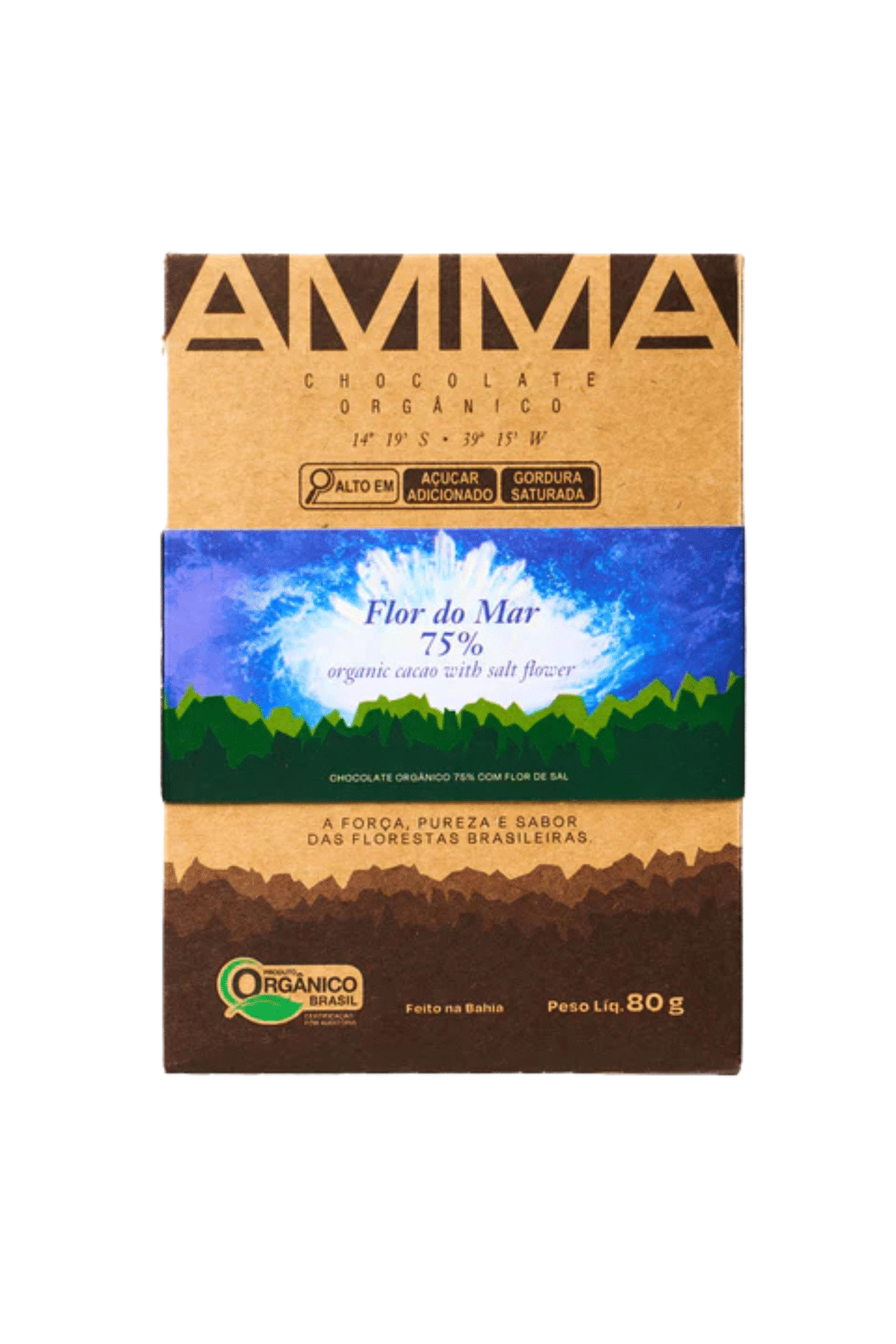 Chocolate Orgânico 75% Cacau AMMA - Flor do Mar - 80g