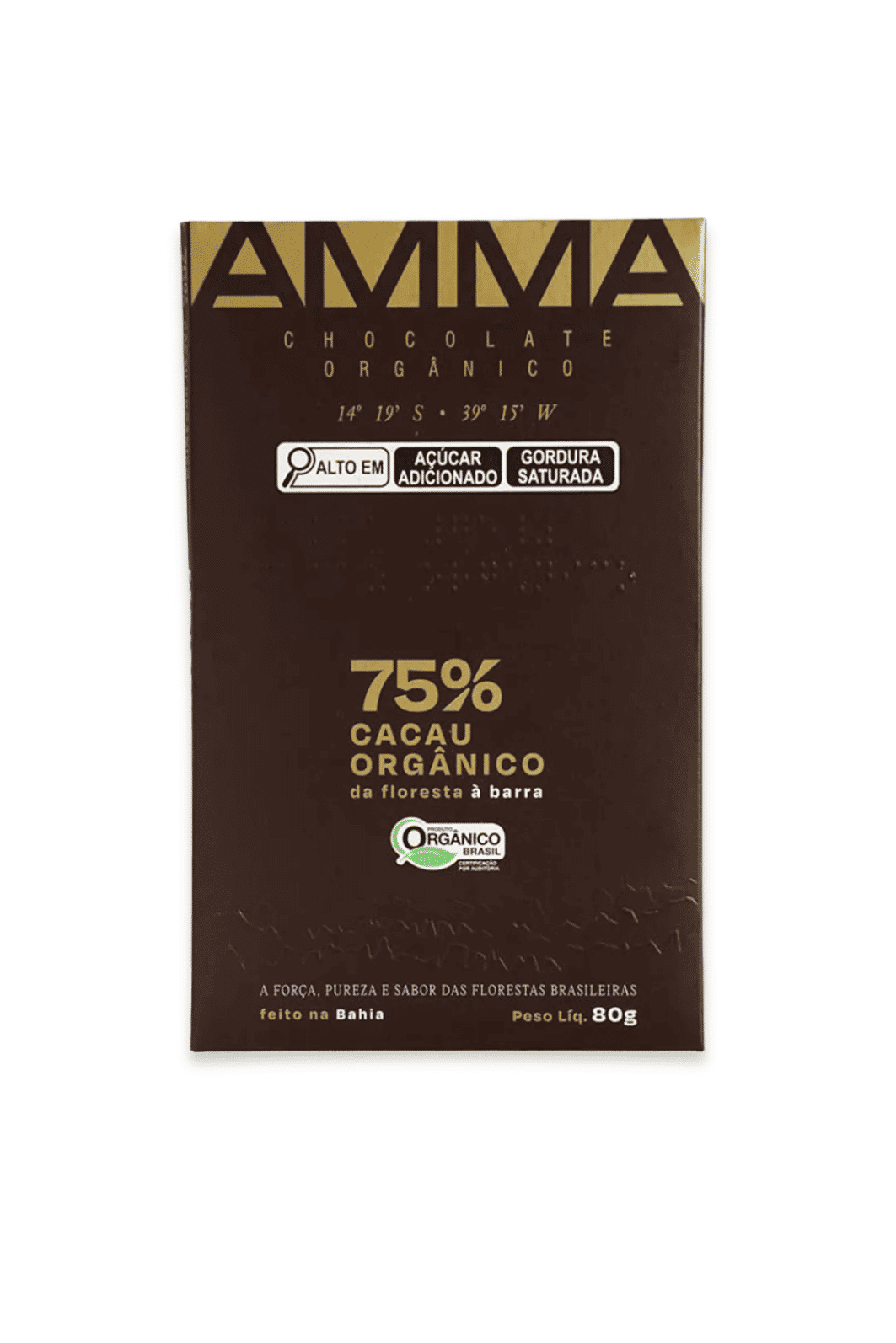 Chocolate Orgânico 75% Cacau AMMA - 80g