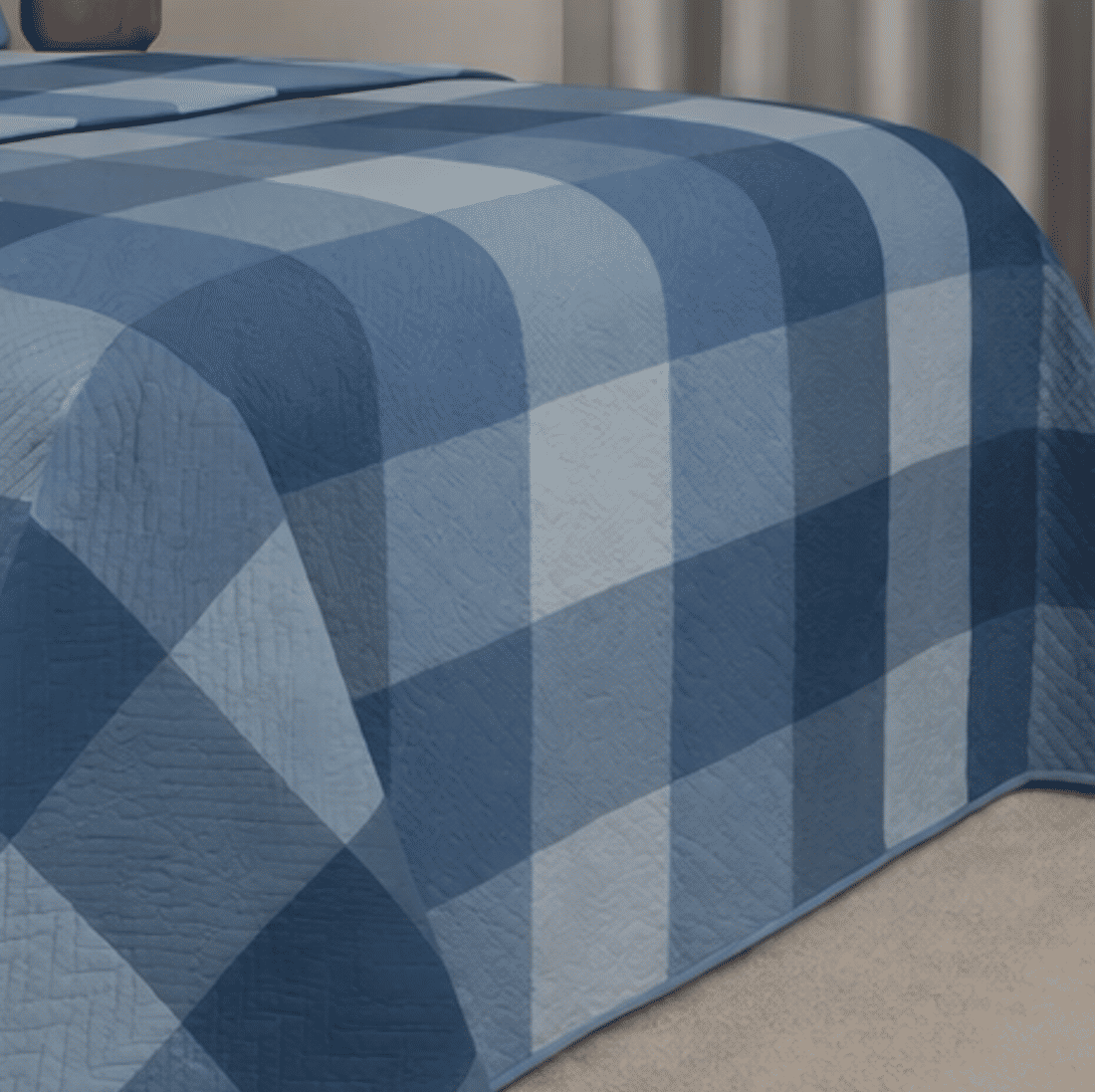 Kit: 1 Cobre-leito Bouti de Microfibra Ultrassonic + Porta-Travesseiros - Franci Azul