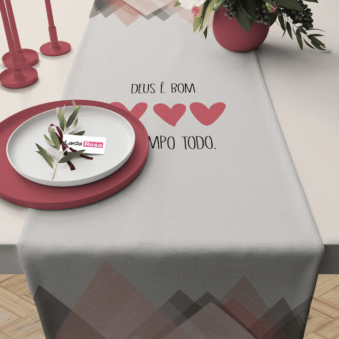Trilho de Mesa Caminho de Mesa Deus e Bom - 50x140cm - Trilho de Mesa Caminho de Mesa Deus e Bom - 50x140cm -