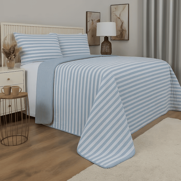 Kit: 1 Cobre-leito Bouti de Microfibra Ultrassonic + Porta-Travesseiros - Marcia Azul