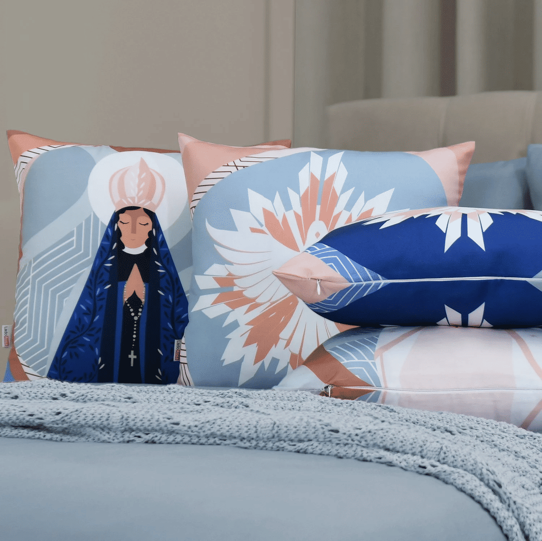 Kit: 4 Capas de Almofada Decorativas Nossa Senhora