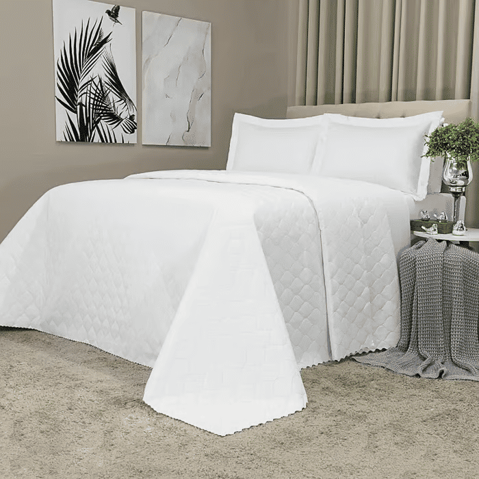 Kit: 1 Cobre-leito Bouti de Microfibra Ultrassonic + Porta-Travesseiros - Viena Branco