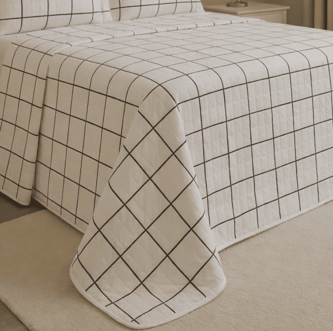 Kit: 1 Cobre-leito Bouti de Microfibra Ultrassonic + Porta-Travesseiros - Listras Branco