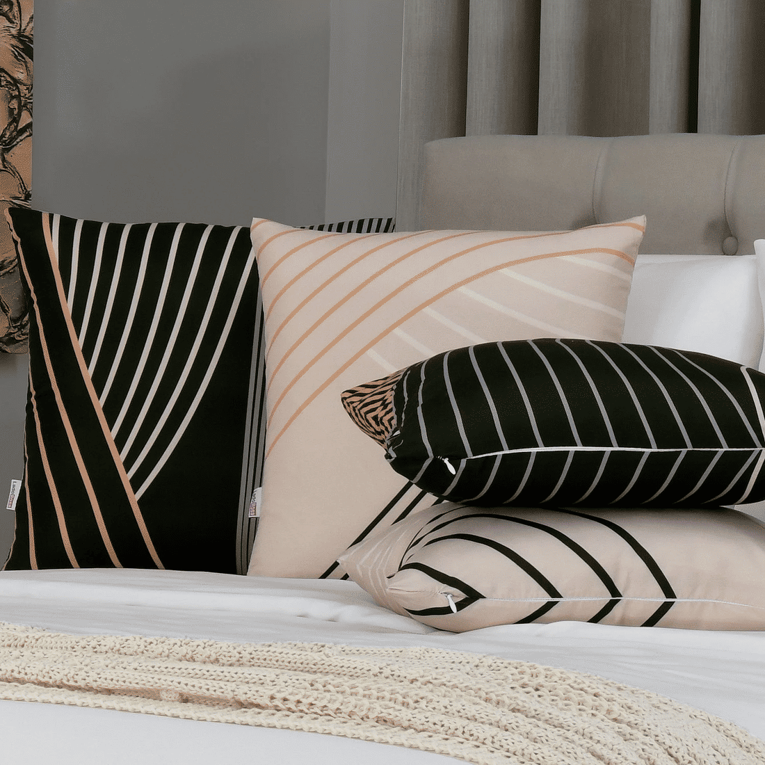 Kit: 4 Capas de Almofada Decorativas Noah Bege Kit: 4 Capas de Almofada Decorativas Noah Bege