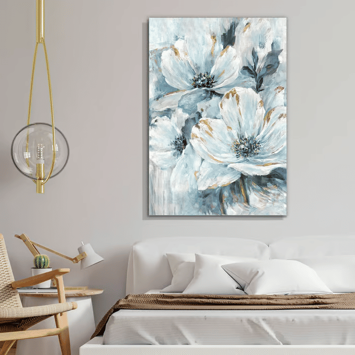 Tela Decorativa Grande Flores Azul Ouro Tela Decorativa Grande Flores Azul Ouro