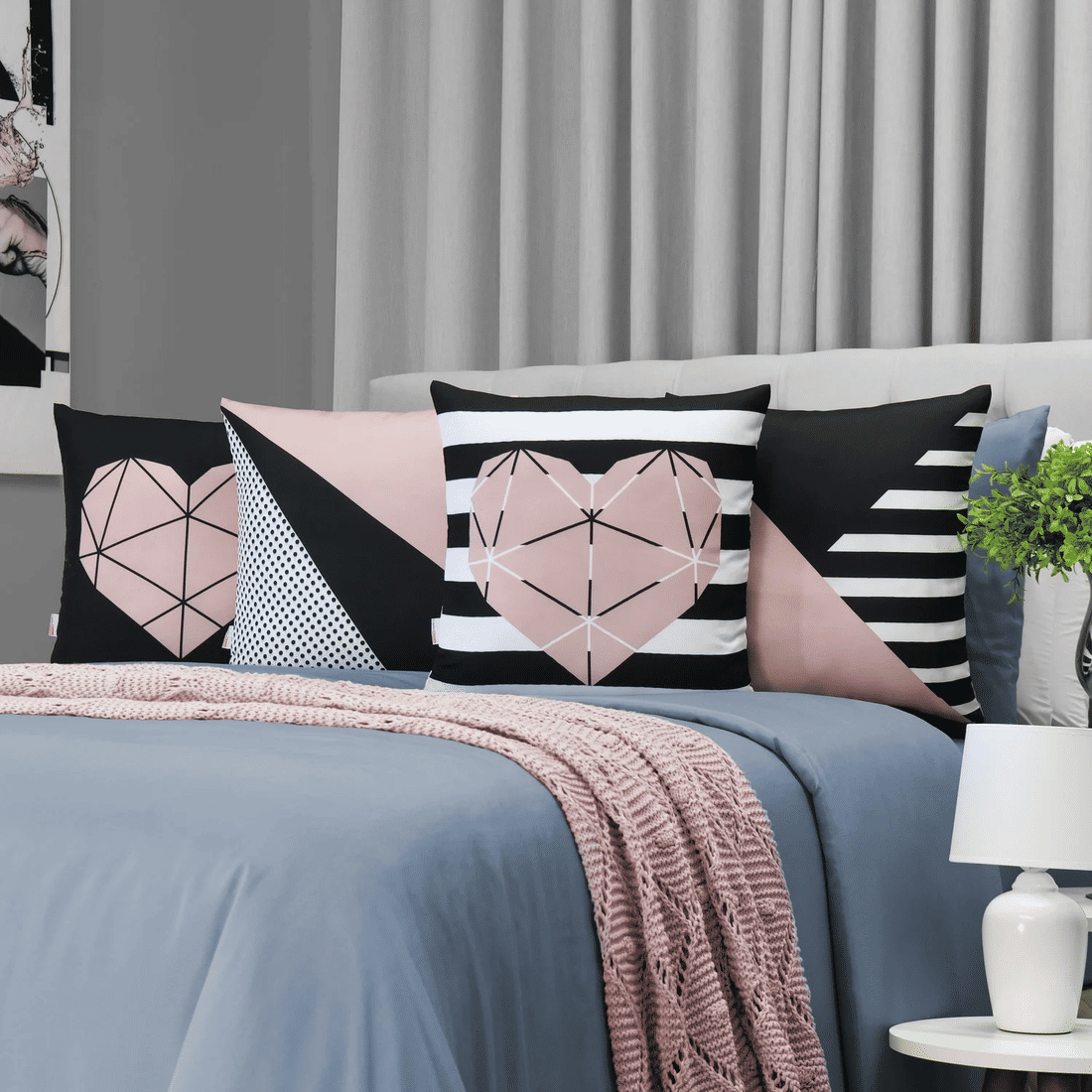 Kit 4 Capas de Almofada Decorativas Geo Heart