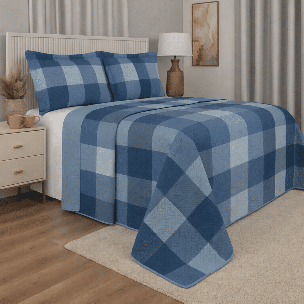 Kit: 1 Cobre-leito Bouti de Microfibra Ultrassonic + Porta-Travesseiros - Franci Azul Kit: 1 Cobre-leito Bouti de Microfibra Ultrassonic + Porta-Travesseiros - Franci Azul