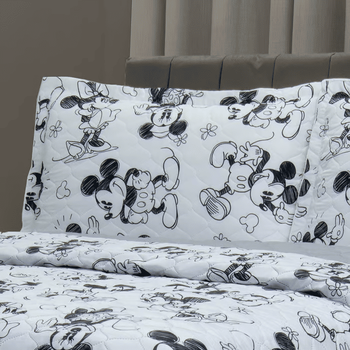 Kit:1 Cobre-leito Bouti de Microfibra Ultrassonic Estampa + Porta-Travesseiros - Infantil Mickey e Minnie