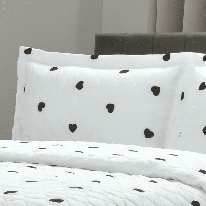 Kit: 1 Cobre-leito Bouti de Microfibra Ultrasonic Estampada + Porta-Travesseiros - Love Black