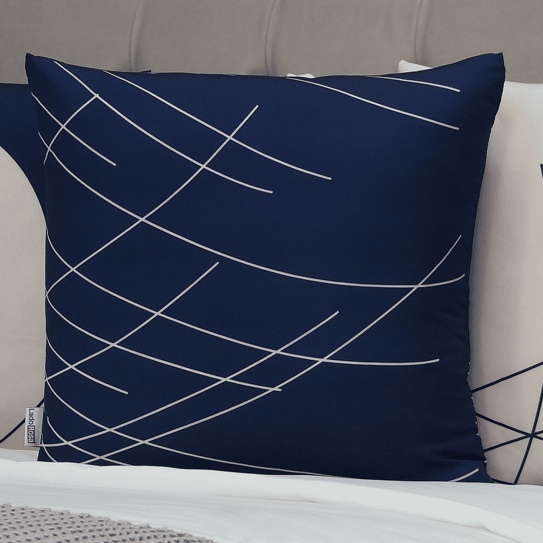 Kit: 4 Capas de Almofada Decorativas Linhas Marinho e Bege