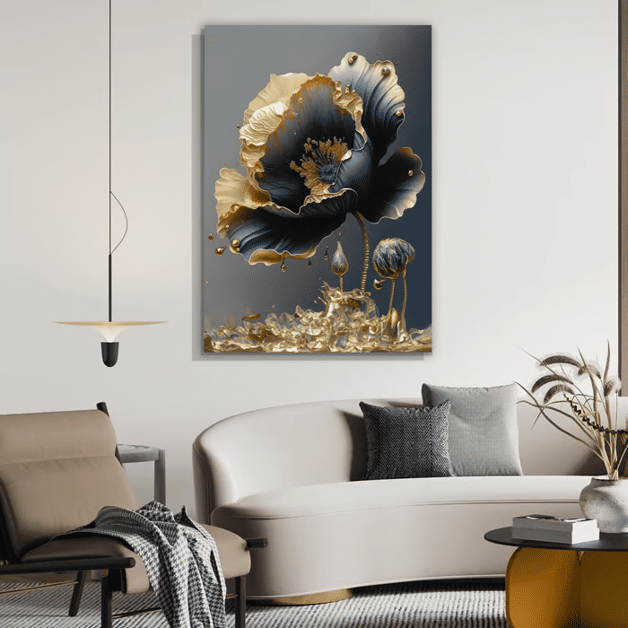 Tela Decorativa Grande Flower Gold Tela Decorativa Grande Flower Gold