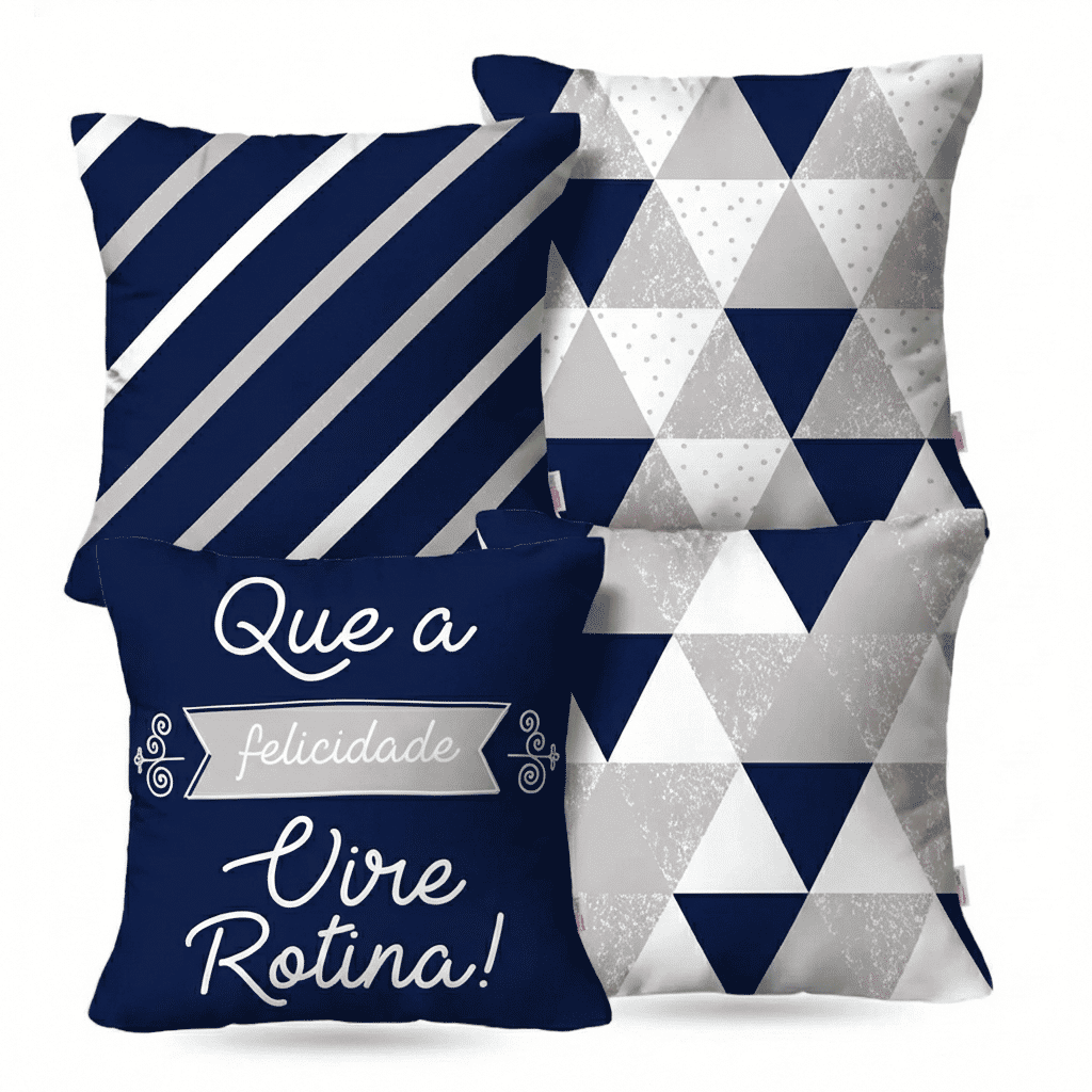 Kit: 4 Capas de Almofada Decorativas Felicidade Vire Rotina