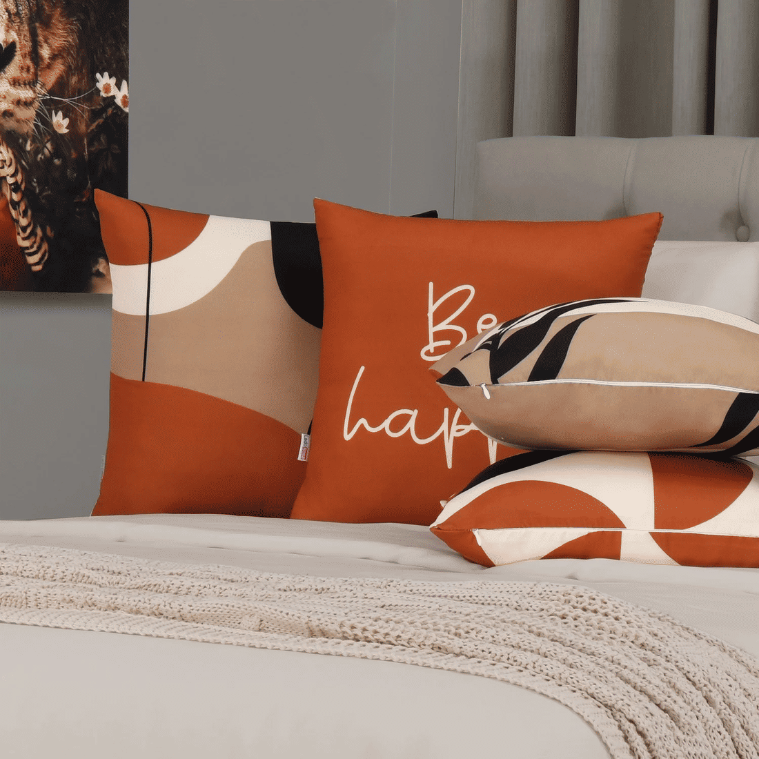 Kit: 4 Capas de Almofada Decorativas Frases Be Wappy Kit: 4 Capas de Almofada Decorativas Frases Be Wappy