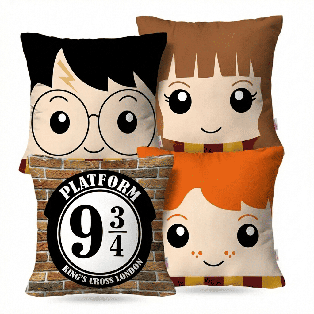 Kit: 4 Capas de Almofada Decorativas Divertidas Estaçao Kings Cross