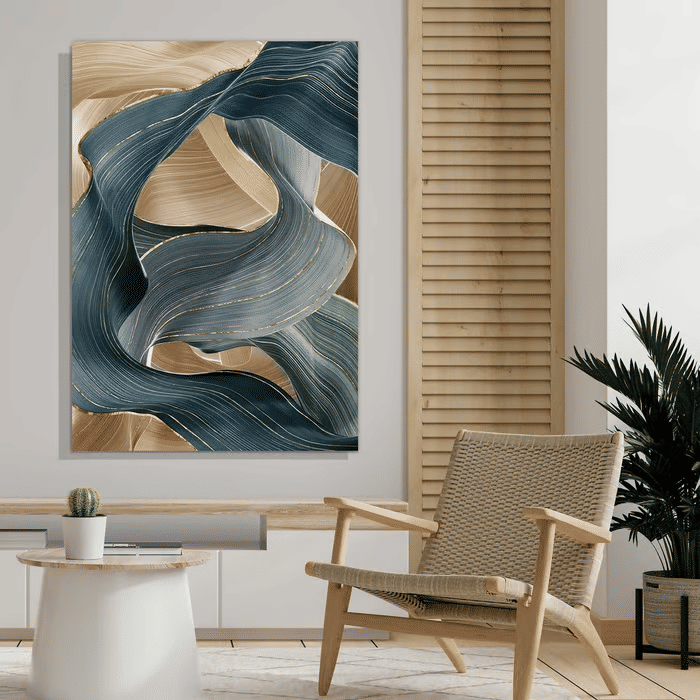 Tela Decorativa Grande Linhas Douradas