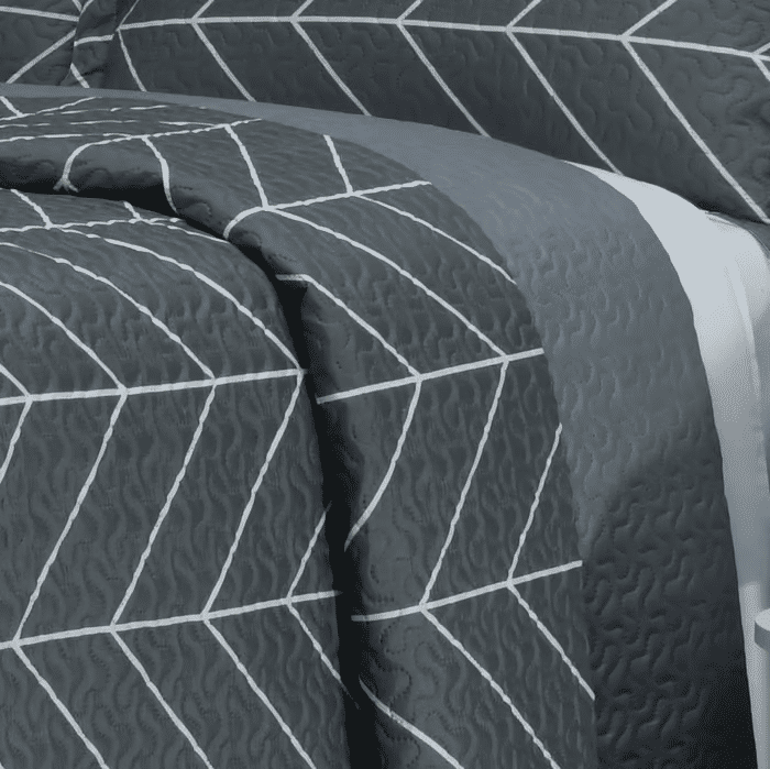 Kit: 1 Cobre-leito Bouti de Microfibra Ultrassonic Estampada + Porta-Travesseiros - Theo Cinza