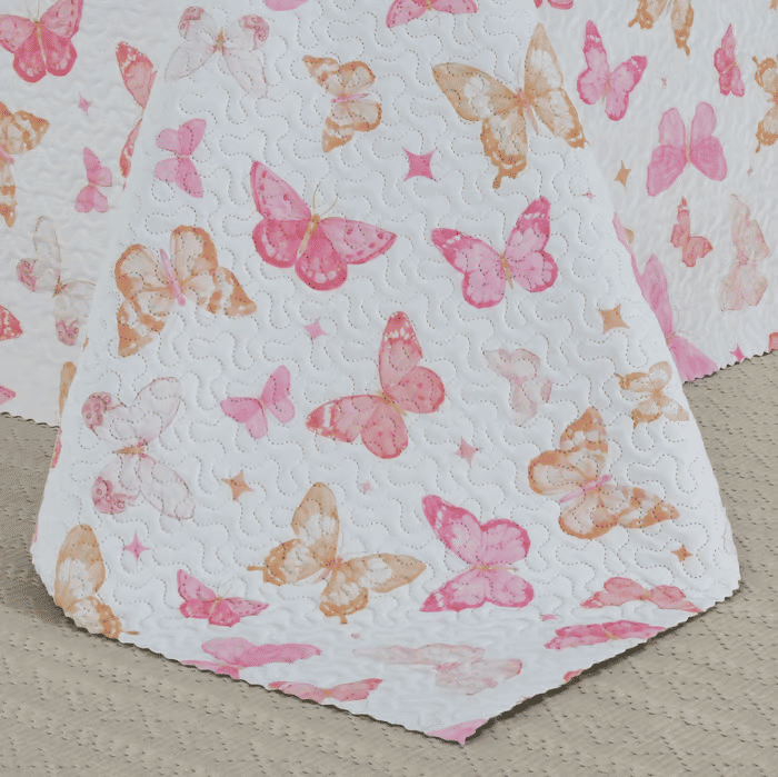 Kit: 1 Cobre-leito Bouti de Microfibra Ultrassonic Estampada + Porta-Travesseiros - Iris Rosa