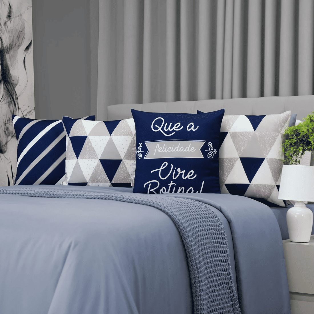 Kit: 4 Capas de Almofada Decorativas Felicidade Vire Rotina Kit: 4 Capas de Almofada Decorativas Felicidade Vire Rotina