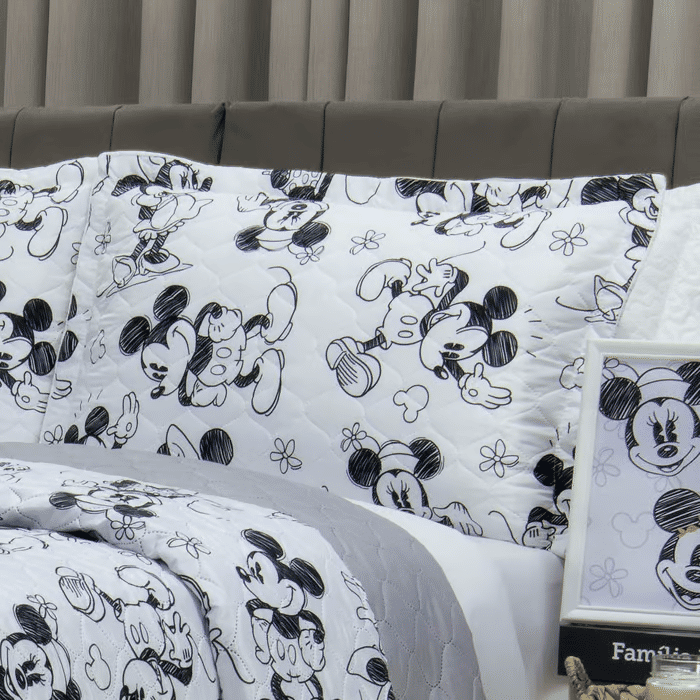 Kit:1 Cobre-leito Bouti de Microfibra Ultrassonic Estampa + Porta-Travesseiros - Infantil Mickey e Minnie