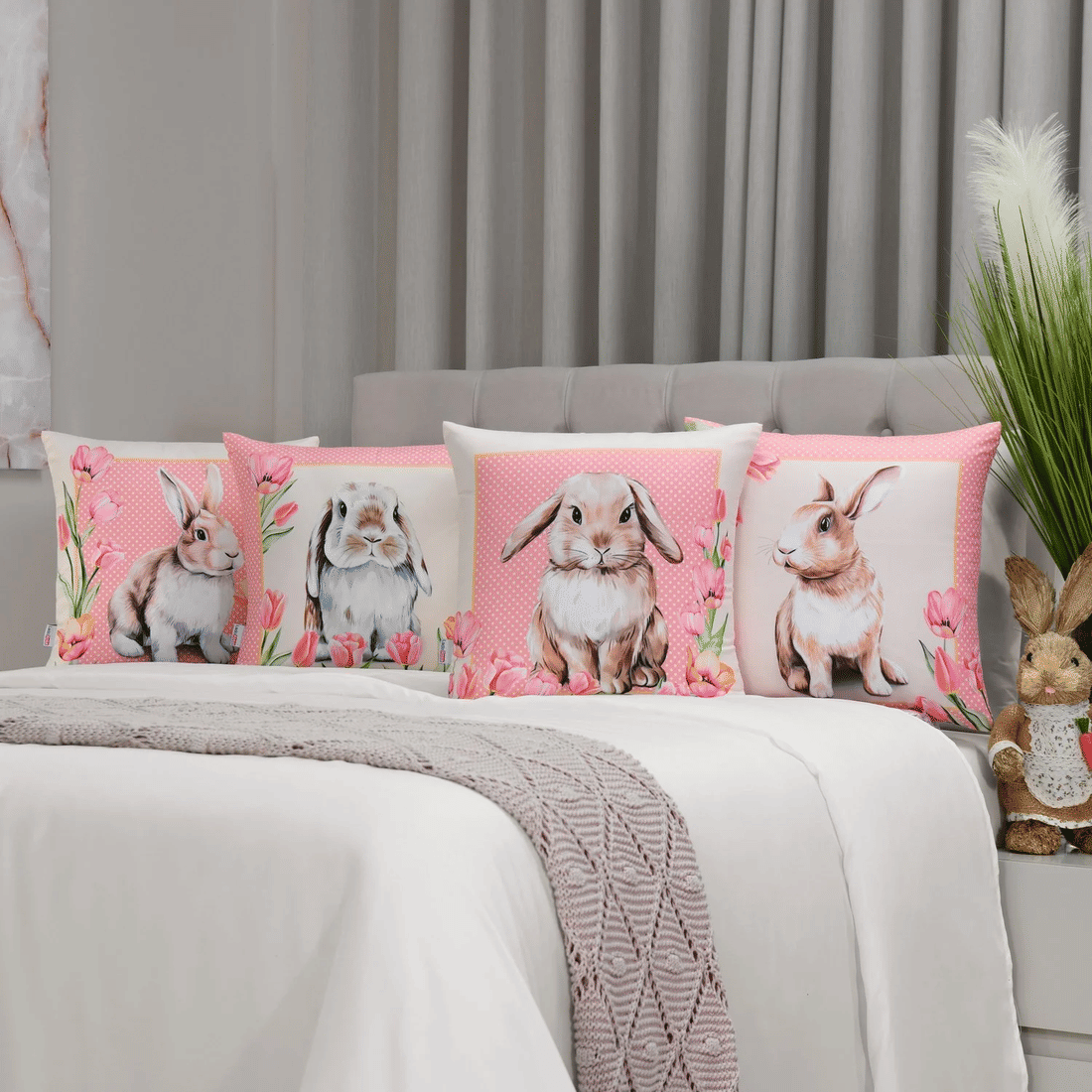 Kit: 4 Capas de Almofada Decorativas Pascoa Amor