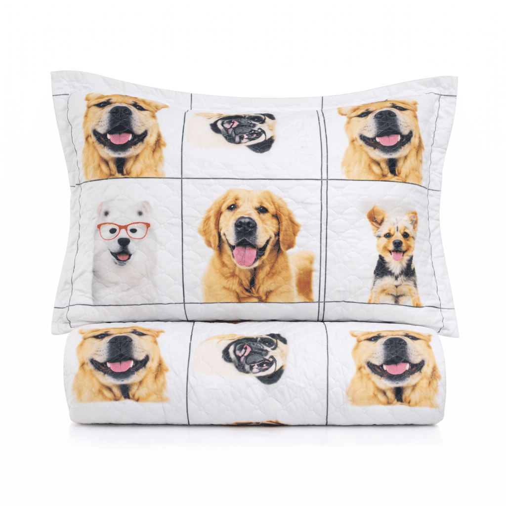 Kit: 1 Cobre-leito Bouti de Microfibra Ultrasonic Estampada + Porta-Travesseiros - Dogs