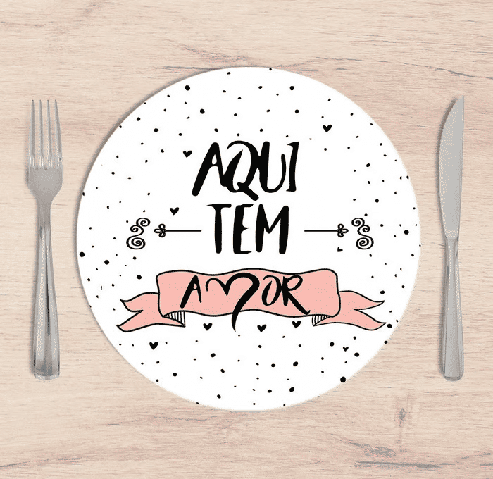 Kit: 4 Capas de SOUSPLAT Redondo Aqui tem Amor