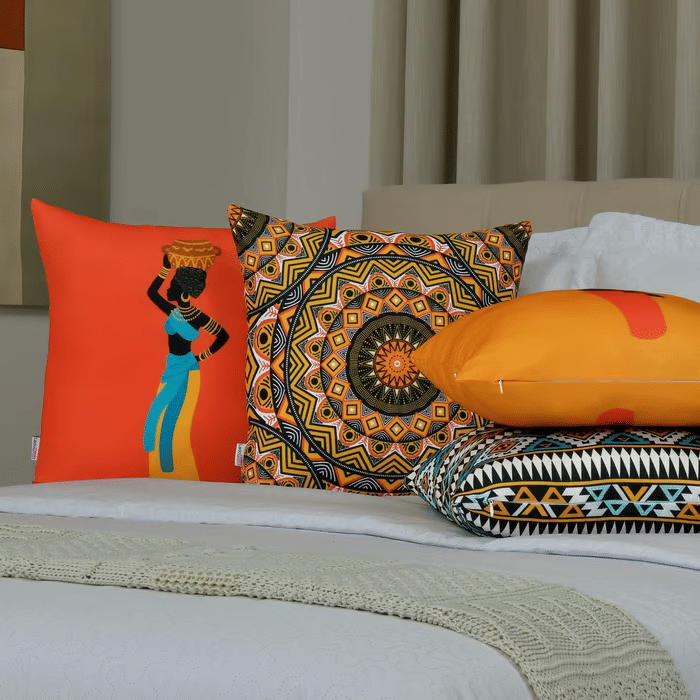 Kit: 4 Capas de Almofada Decorativas Mulher Africana