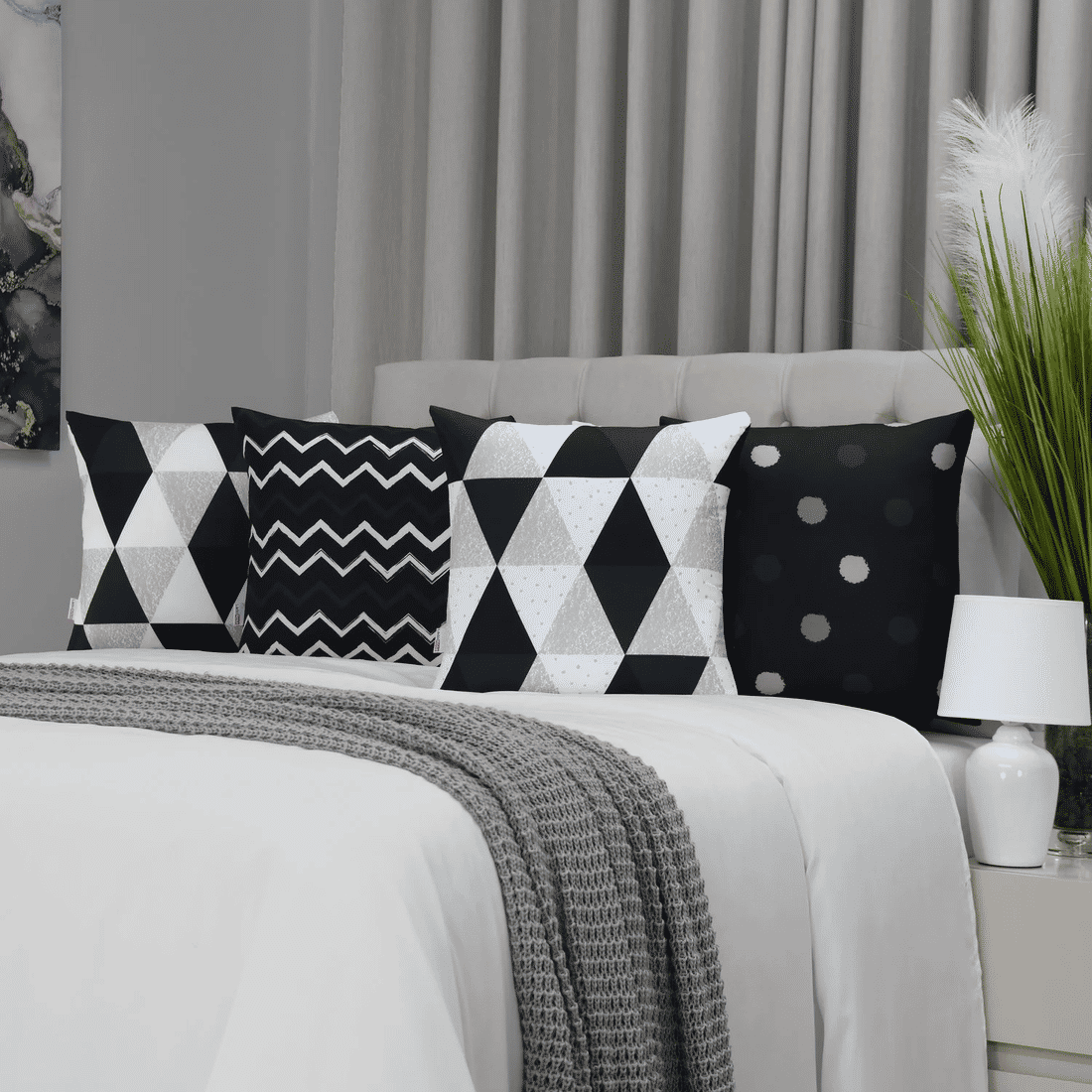 Kit: 4 Capas de Almofada Decorativas Glamour Black 