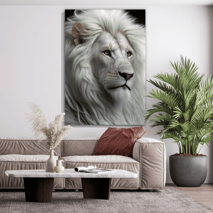 Tela Decorativa Grande Leão Branco Tela Decorativa Grande Leão Branco